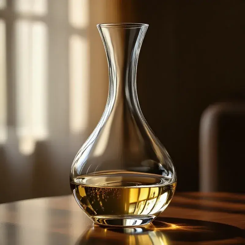 Elegant champagne carafe or decanter with a wide base and