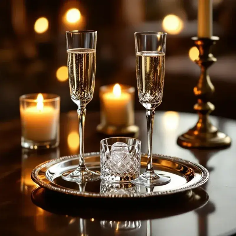 Elegant lifestyle vignette with champagne accessories