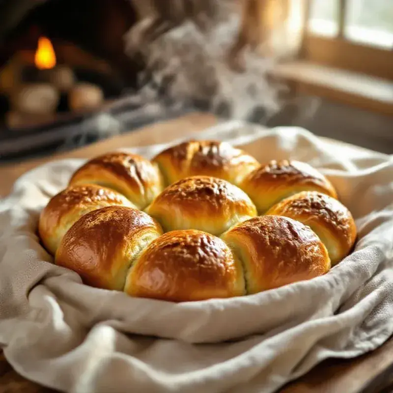 Freshly baked brioche on a linen cloth