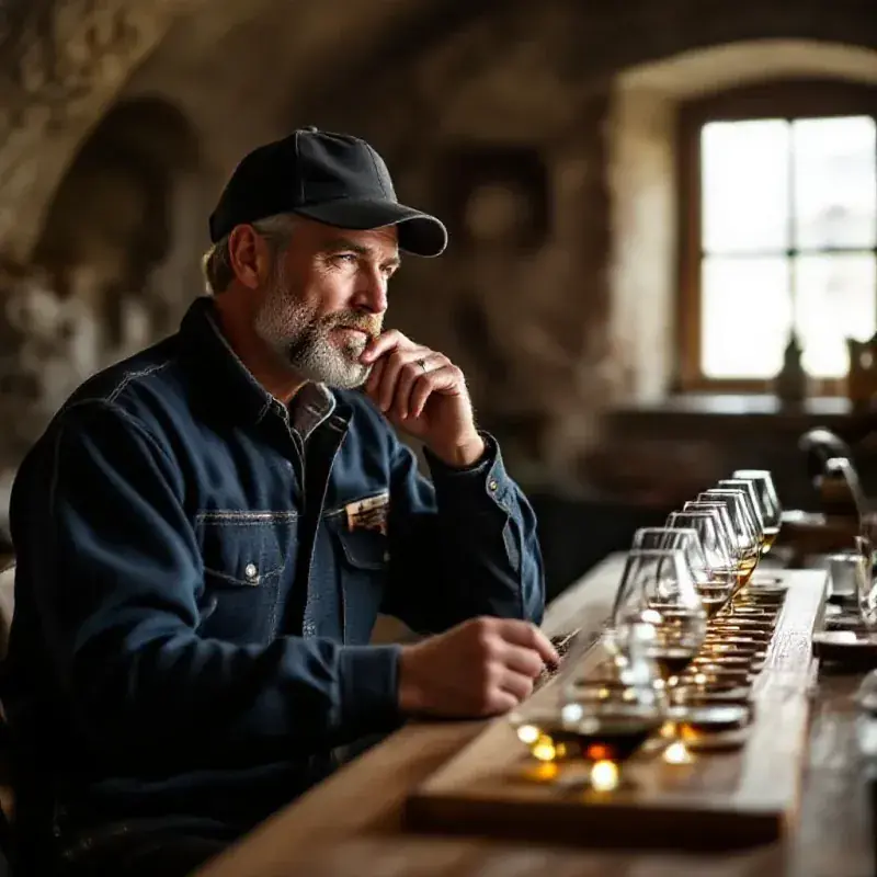 Portrait of a skilled cellar master wearing classic workwear