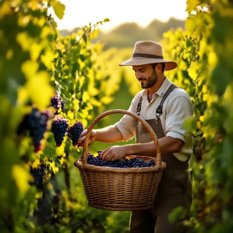 Elegant manual harvest scene in a Champagne vineyard