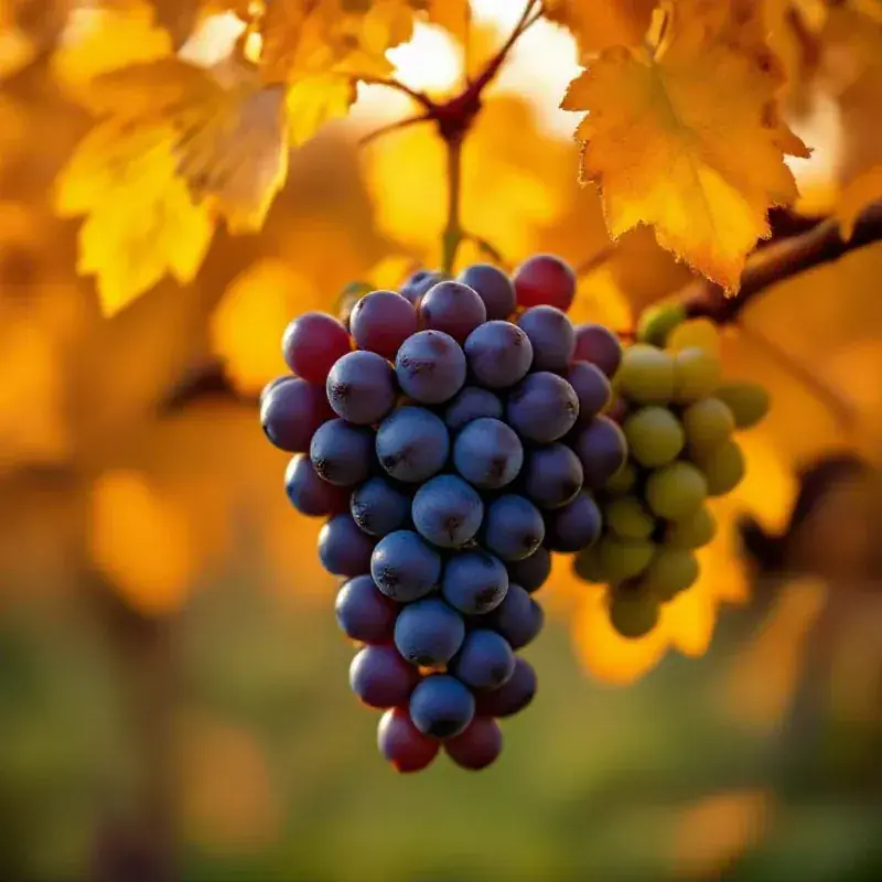 Close-up cluster of ripe Chardonnay grapes on the vine