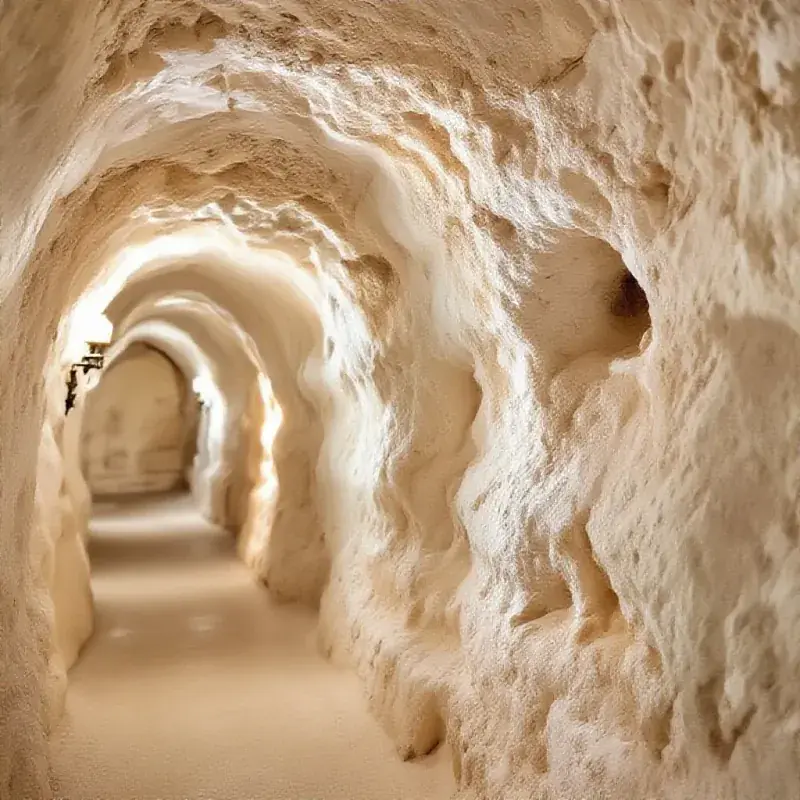 Close-up of carved chalk cave walls in a Champagne cellar