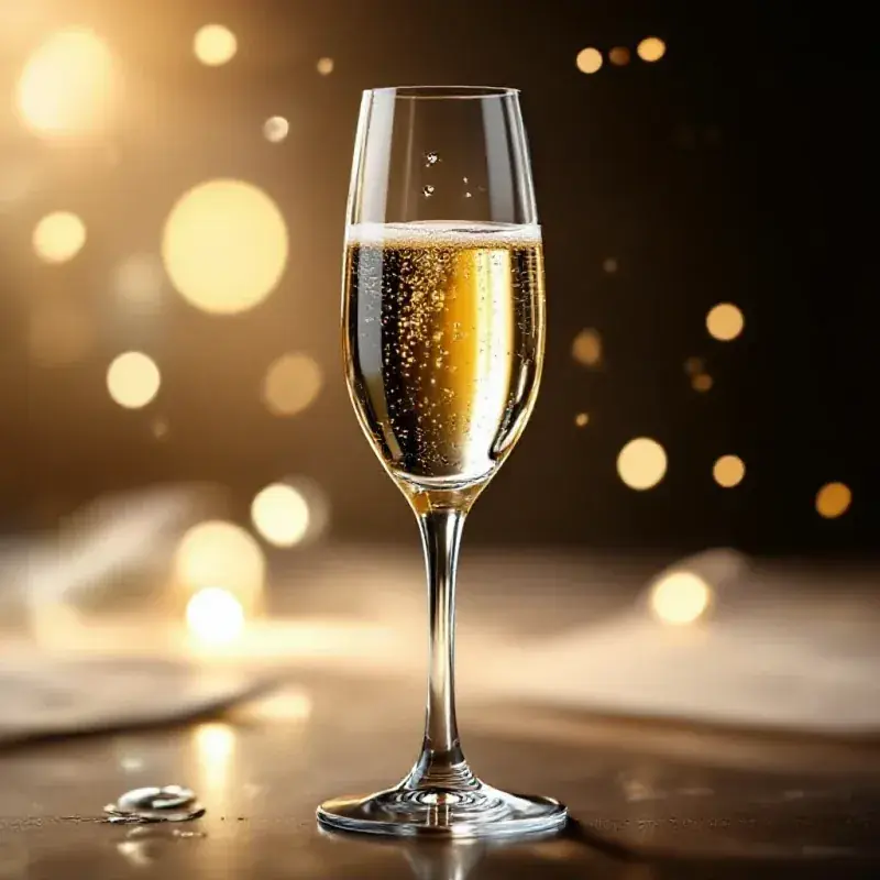 A champagne flute tilted at an angle with macro view