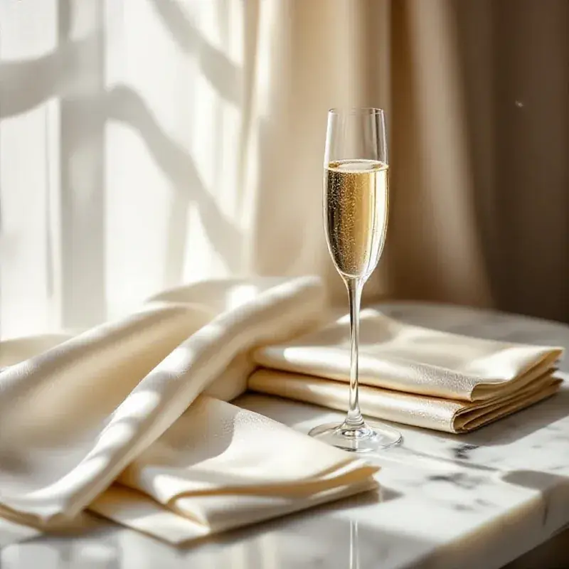 High-fashion editorial scene with a champagne flute placed on a