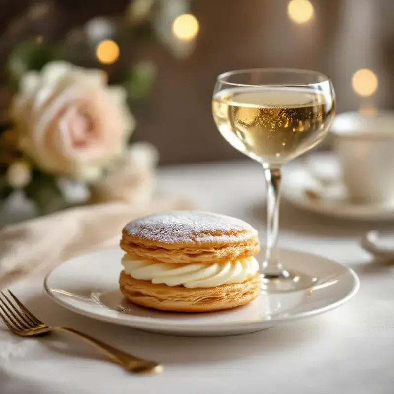 A delicate French pastry, a mille-feuille or macaron -