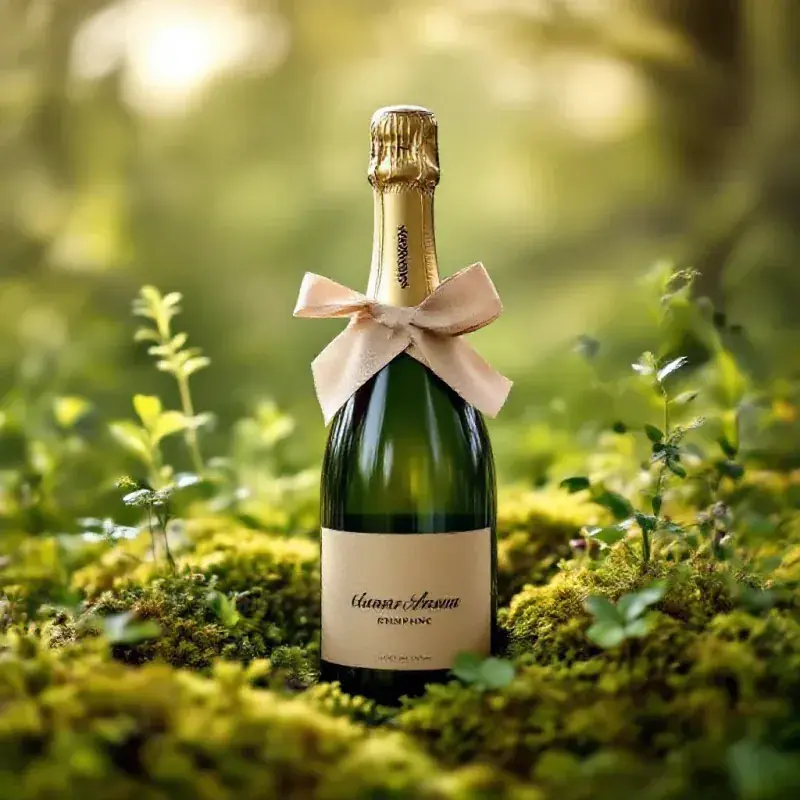 A minimalist champagne bottle with a simple kraft paper neck