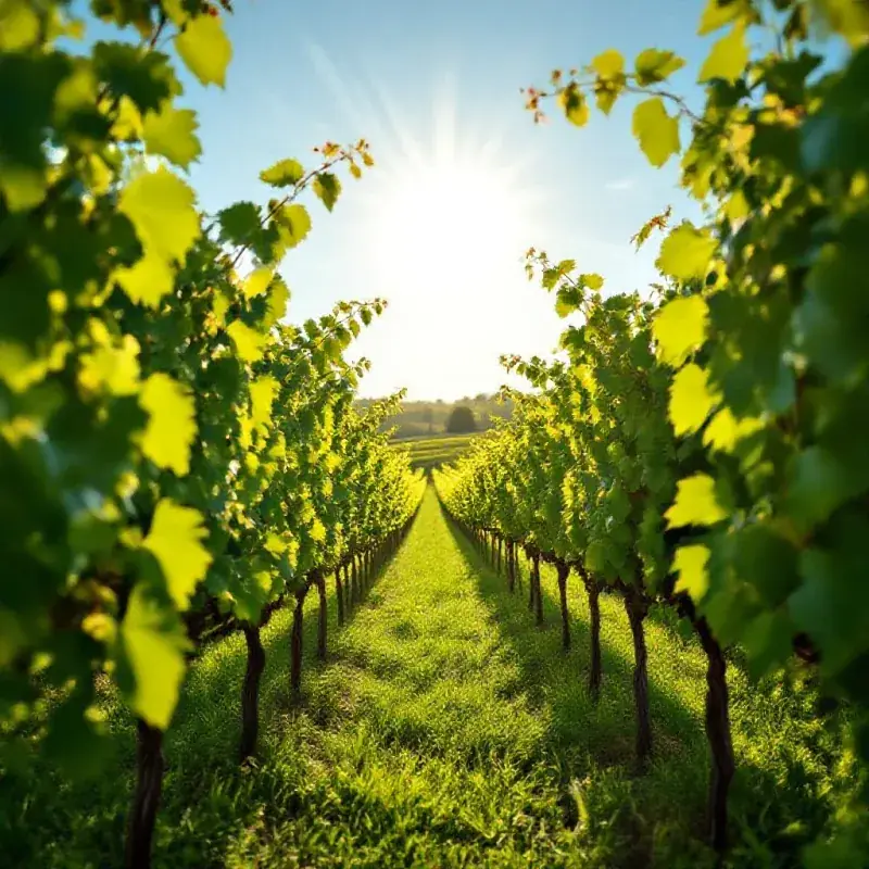 A champagne vineyard under bright summer sunlight