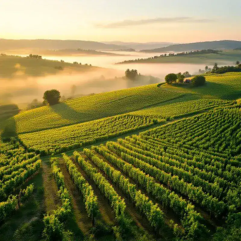 Aerial view of a Champagne vineyard on the Montagne de