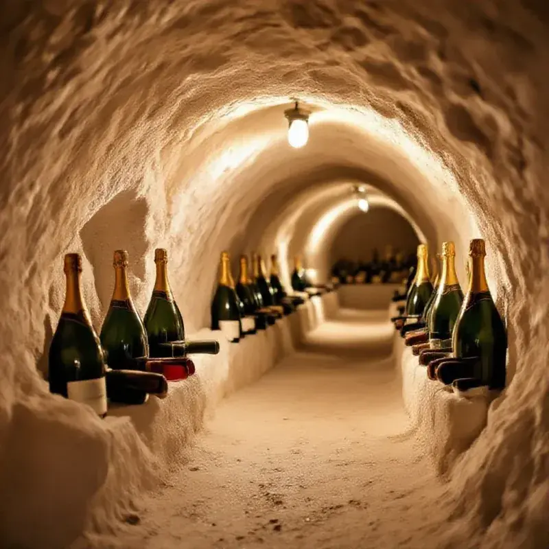 The interior of a chalk cave cellar