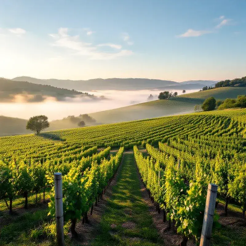 A champagne vineyard under gentle morning light from an elevated