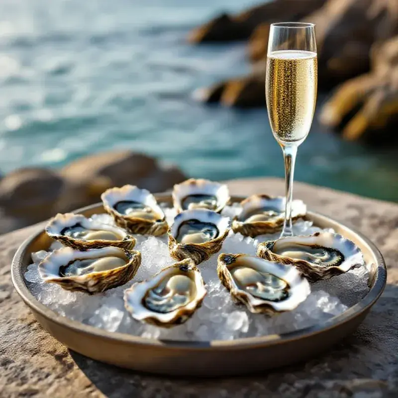 A tray of freshly opened oysters on crushed ice with