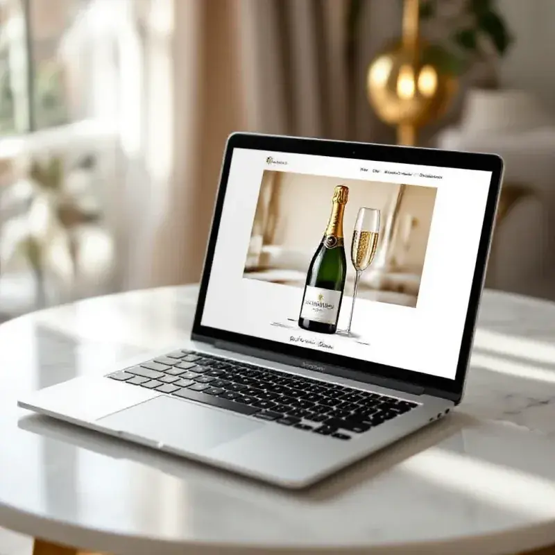 A sleek laptop or tablet on a marble surface with