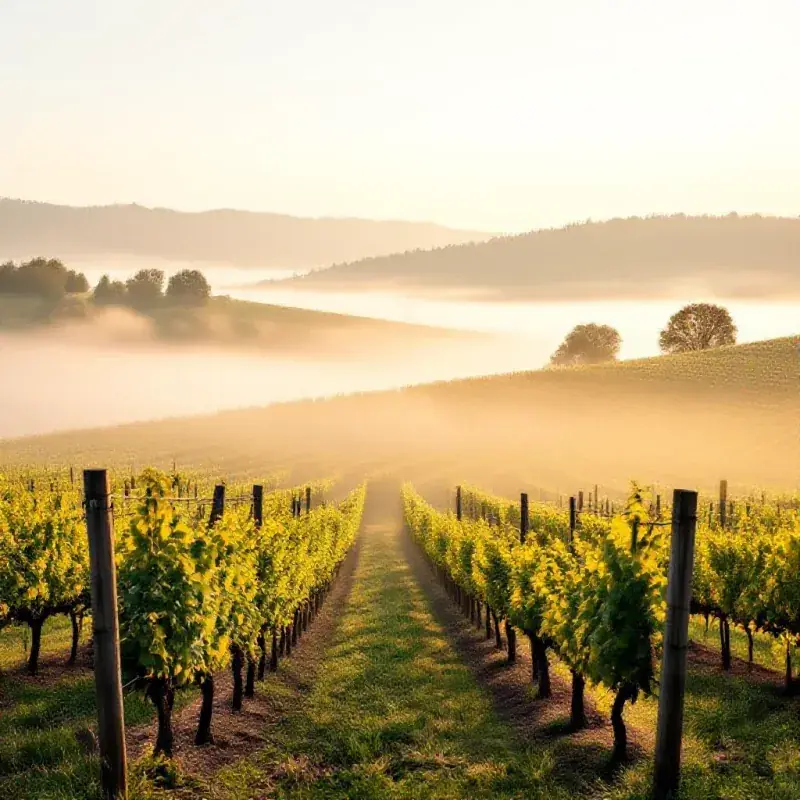 A misty champagne vineyard background used as a decorative visual