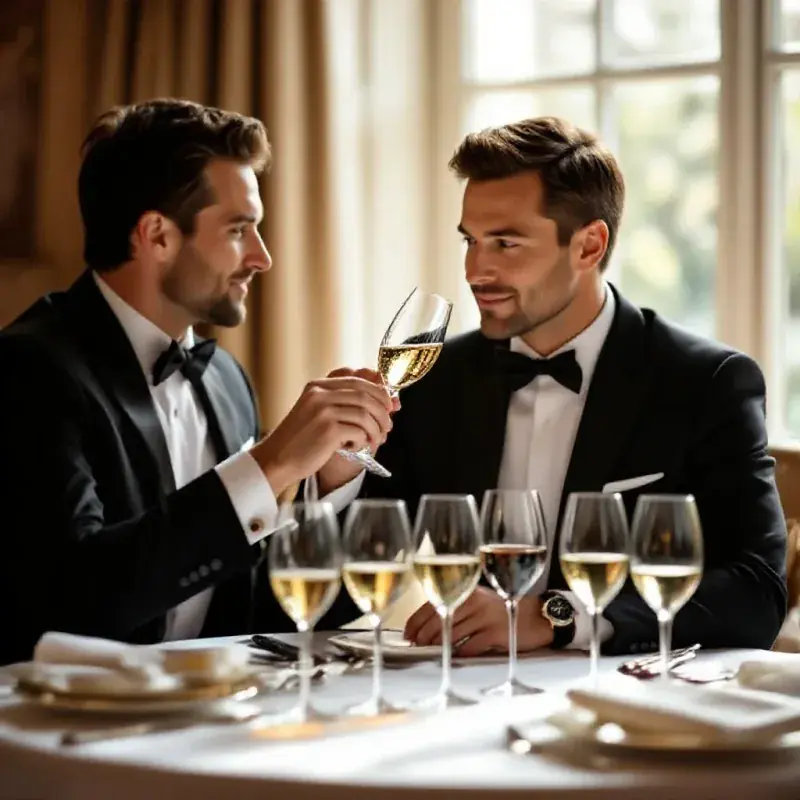 A professional sommelier conducting a blind tasting of several champagnes