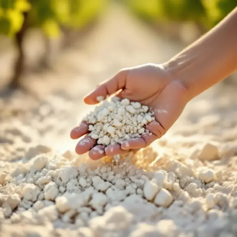 Close-up of white chalk soil in a Champagne vineyard