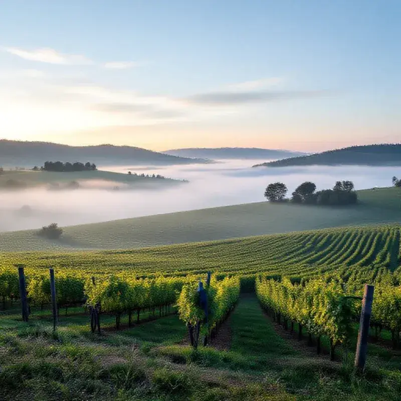 Cool foggy autumn morning over Champagne vineyards