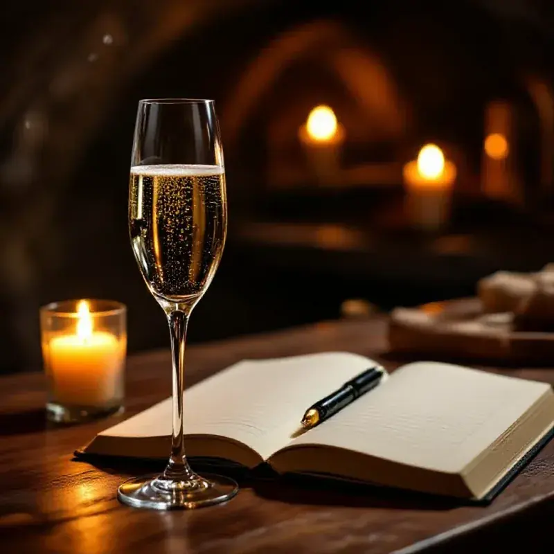 Champagne flute with golden bubbles