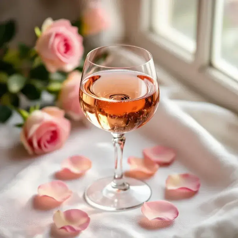 Champagne rosé in a crystal coupe glass photographed from above