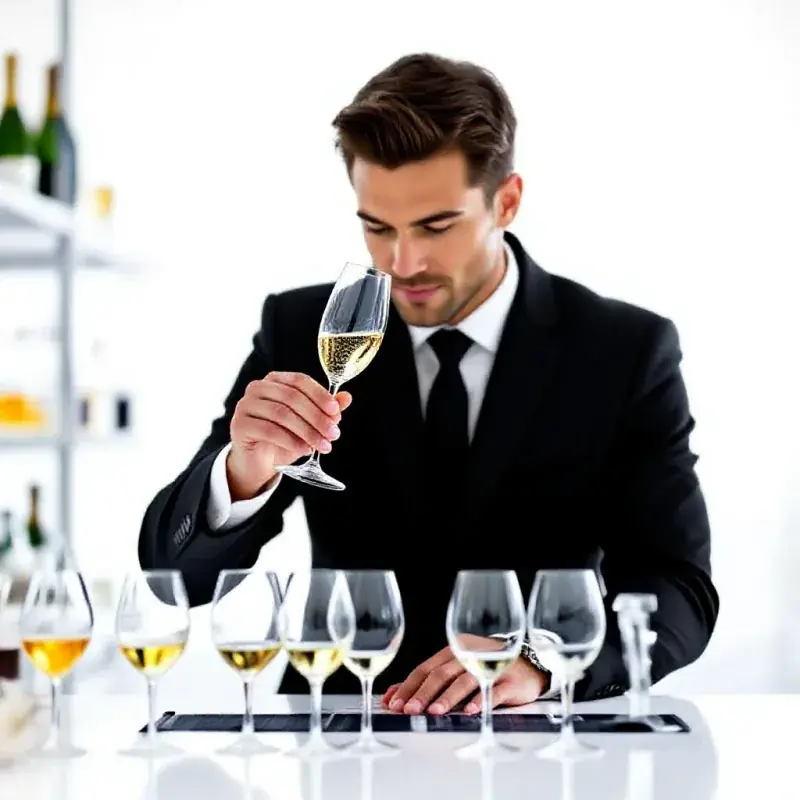 Technical champagne tasting in a pristine winery laboratory