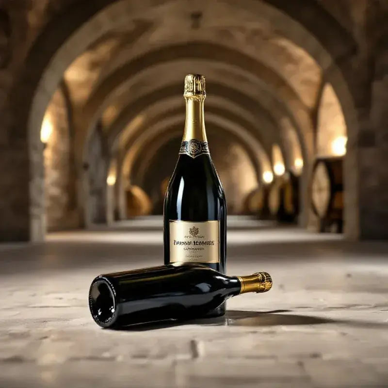 Prestigious champagne cellar with dramatic low-key lighting