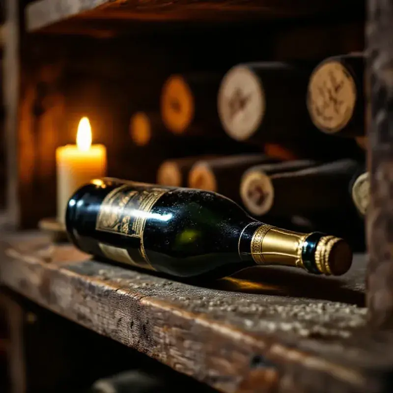 Antique champagne bottle lying on its side on a weathered