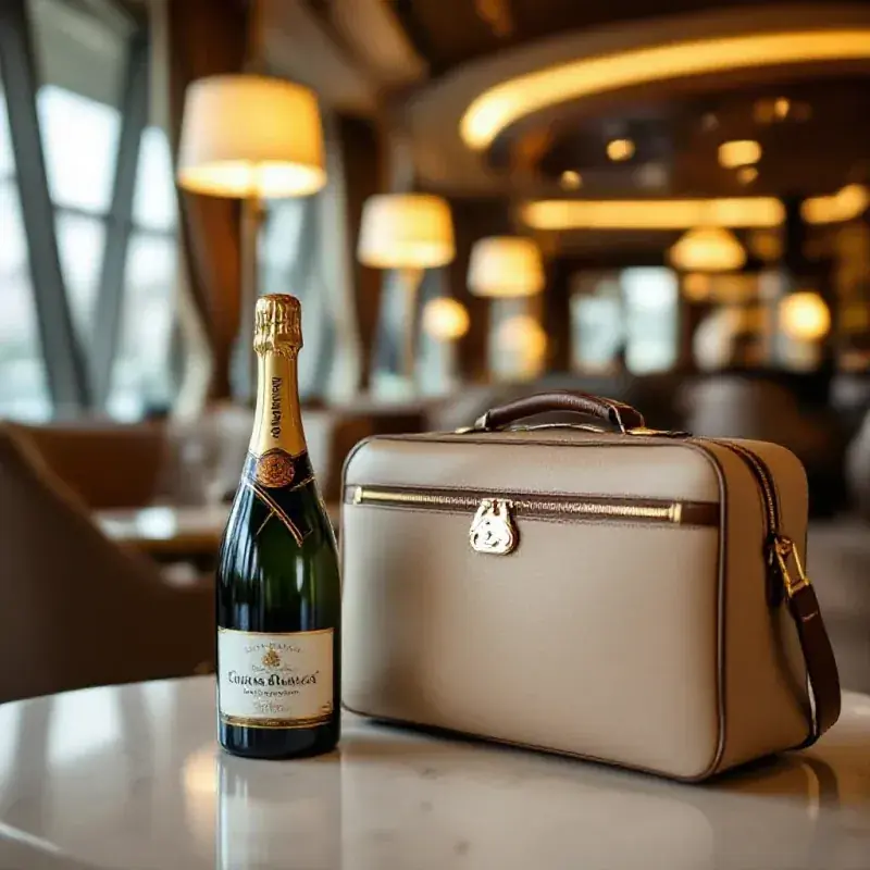 Champagne export specialist traveling with a champagne presentation kit in