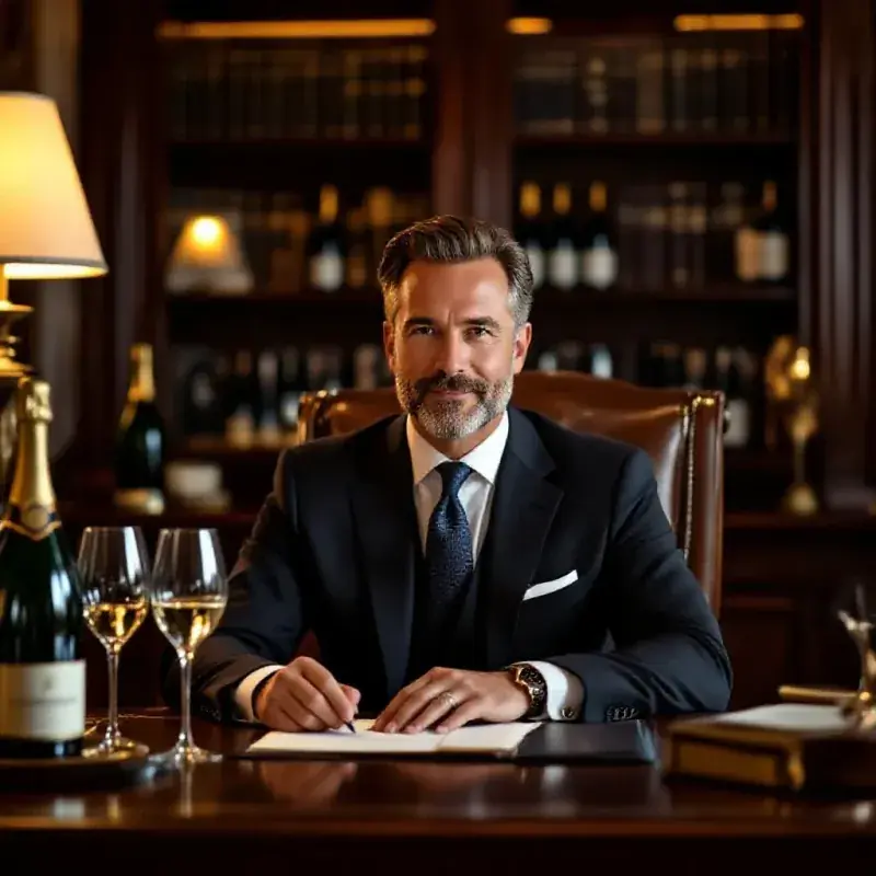 Executive of a champagne house working at a heritage wooden