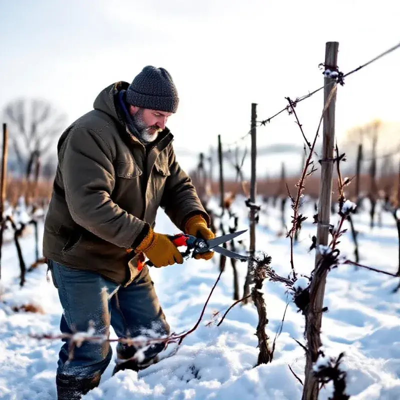 Winter vine pruning in champagne vineyards