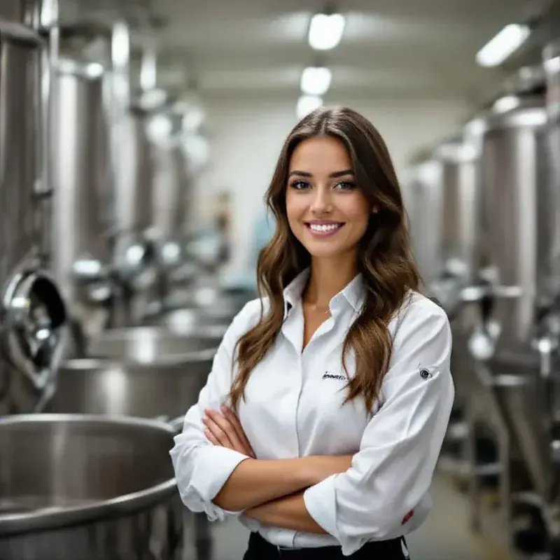 Young modern female winemaker in a contemporary champagne cellar
