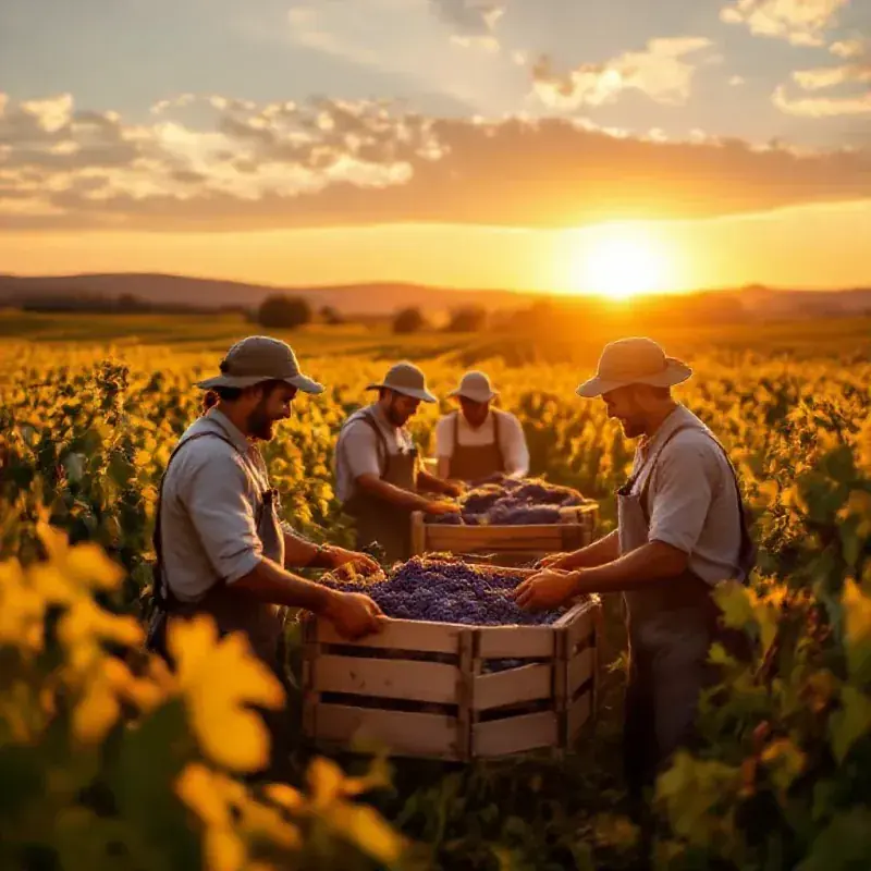 Champagne harvest at sunset