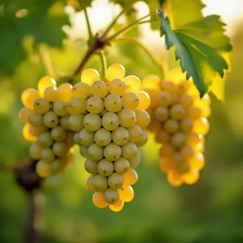 Close-up of ripe Chardonnay grape clusters on the vine