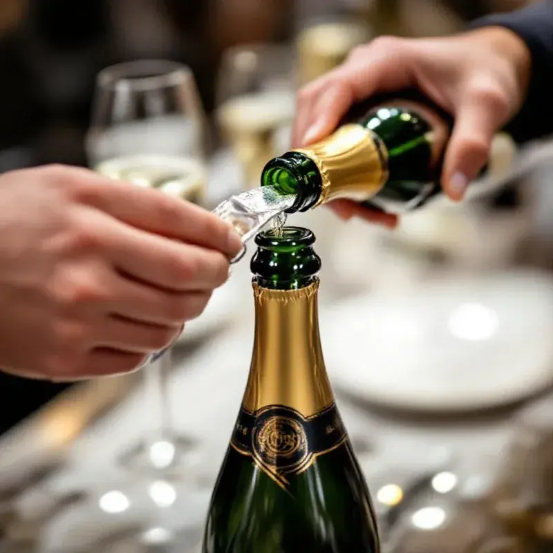 Champagne service preparation close-up