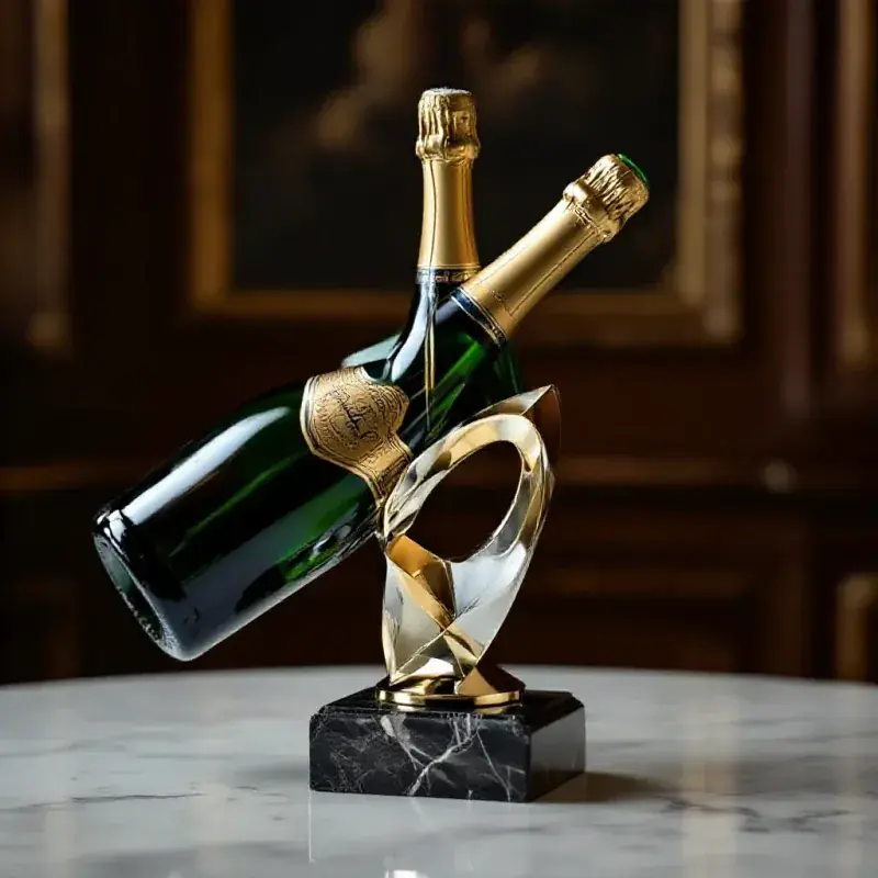 Detail of champagne bottle neck after sabrage