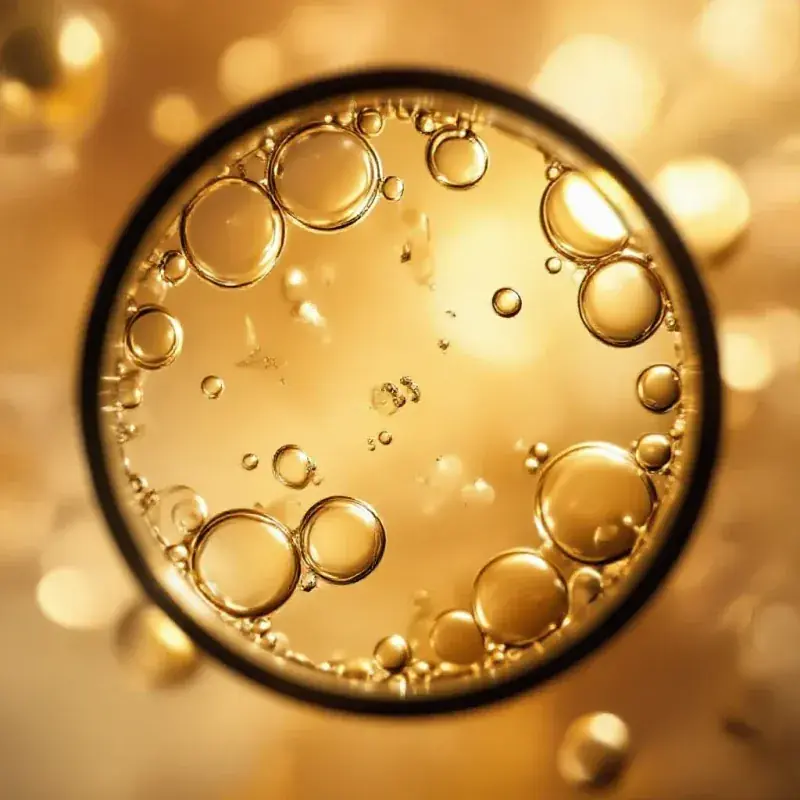 Circular abstract microscopic image of champagne bubbles seen through a