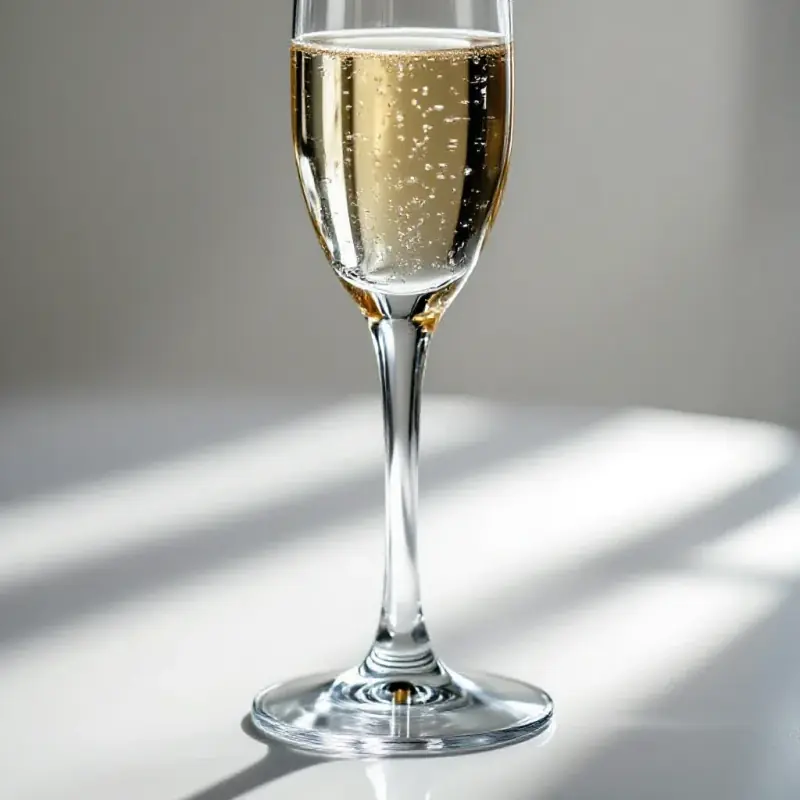 Detailed close-up of a crystal champagne flute interior showing the