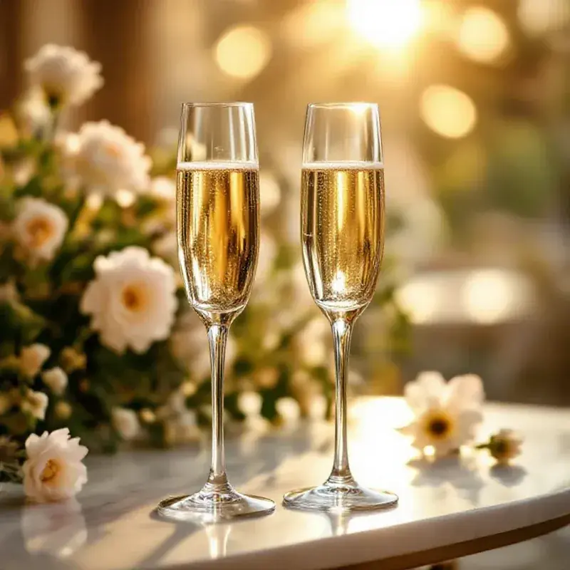 Elegant champagne lifestyle scene with two crystal flutes on a