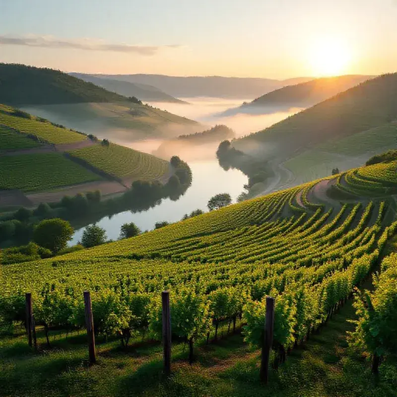 Vallée de la Marne at dawn from an elevated vineyard