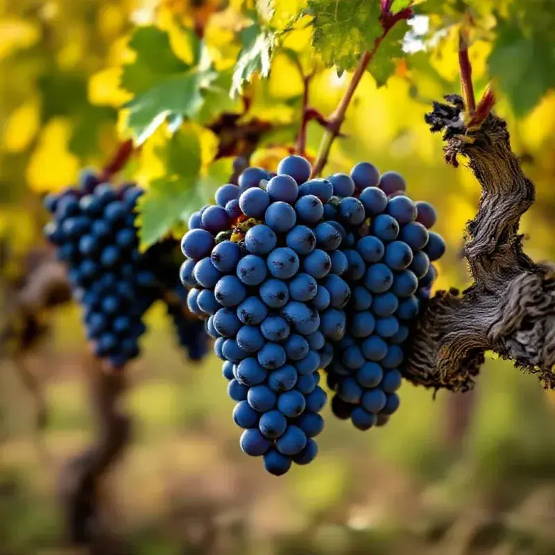 Pinot Noir grape clusters on old vines in a hidden