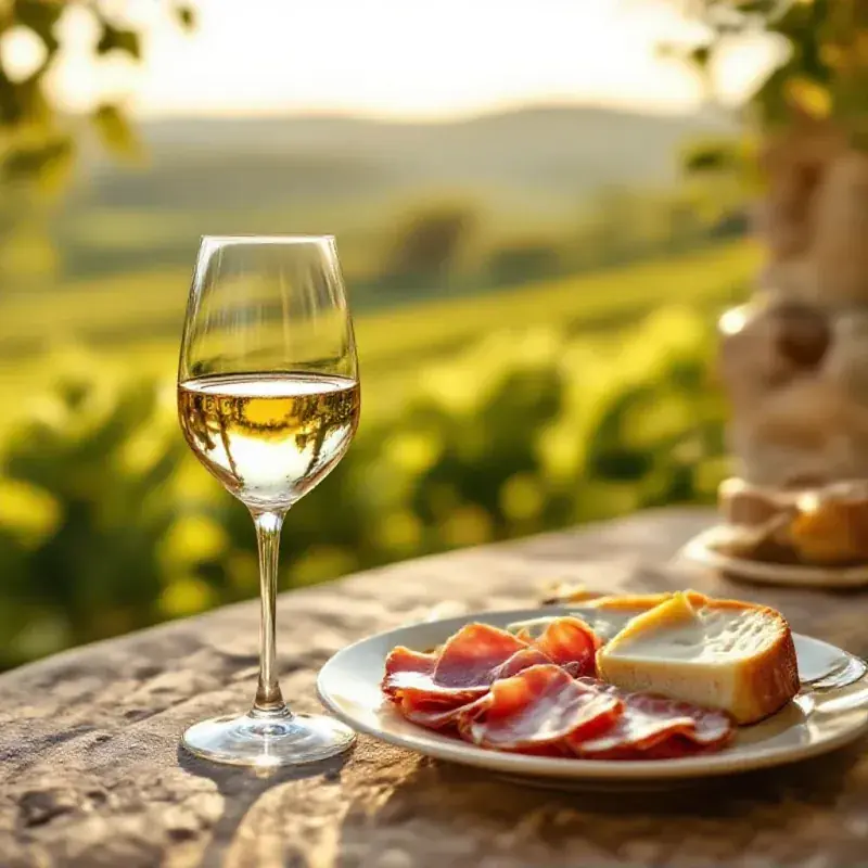 A glass of still white Coteaux Champenois wine beside a