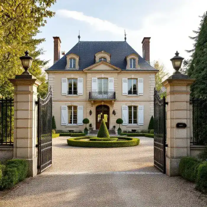 Historic champagne estate facade with classic French architecture